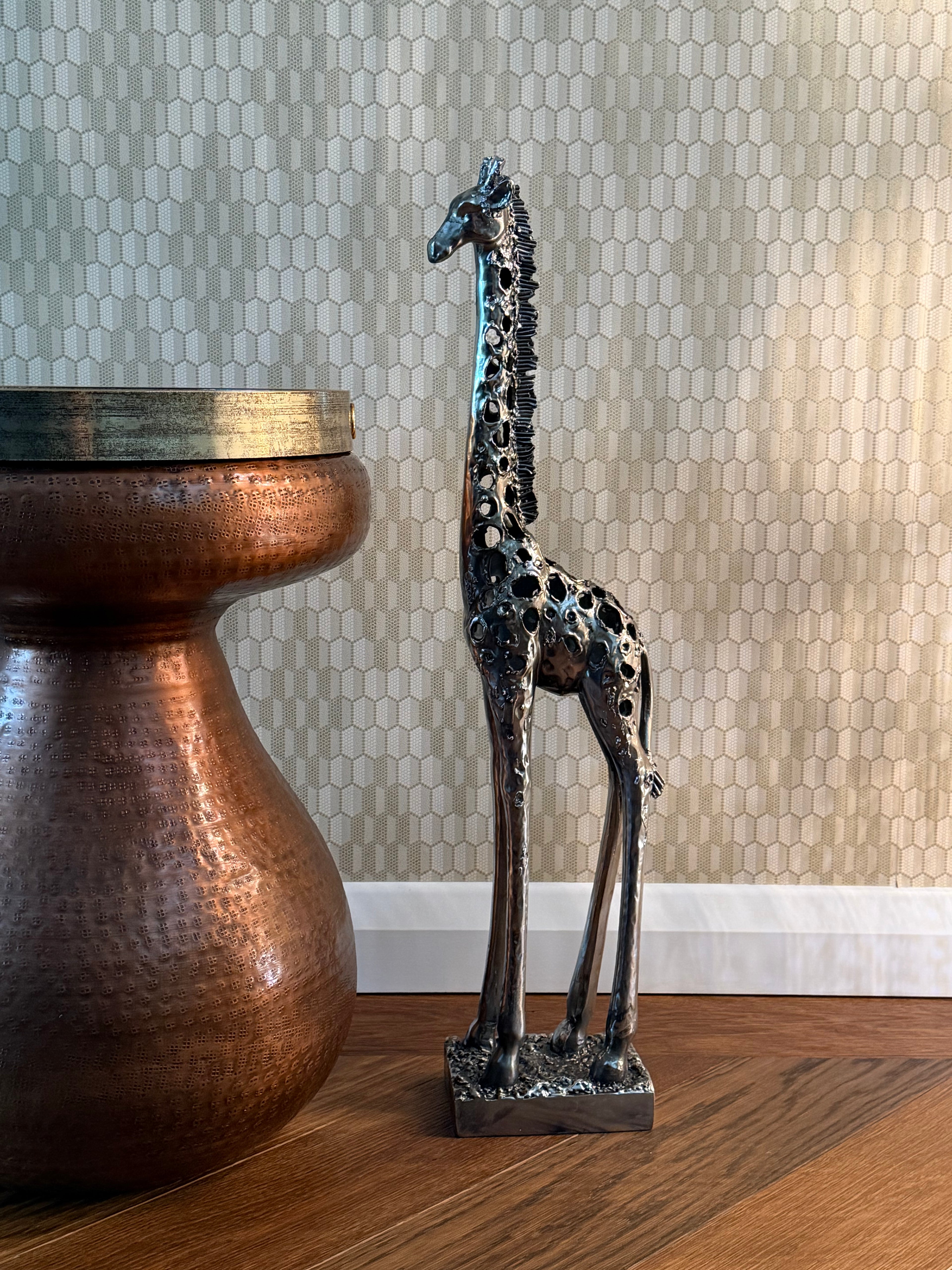 Silver Standing Giraffe Sculpture