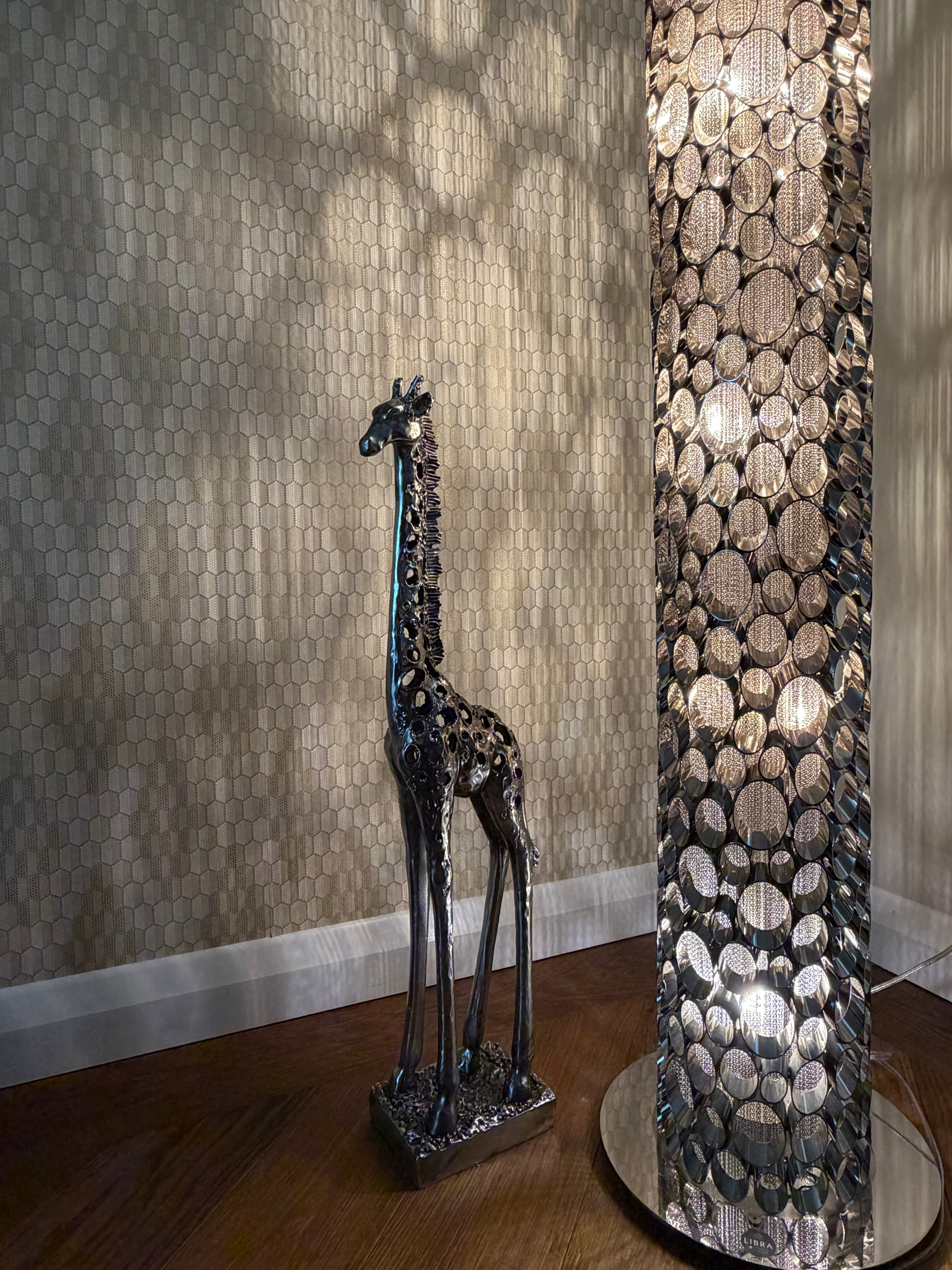 Silver Standing Giraffe Sculpture