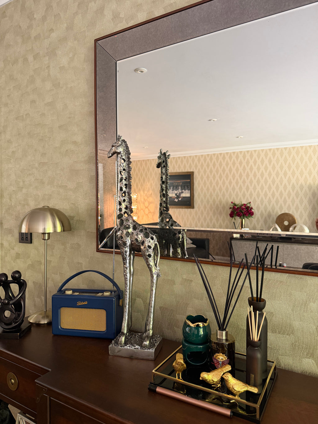 Silver Standing Giraffe Sculpture