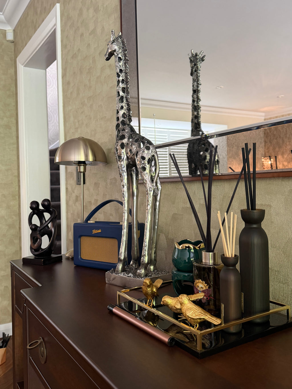 Silver Standing Giraffe Sculpture