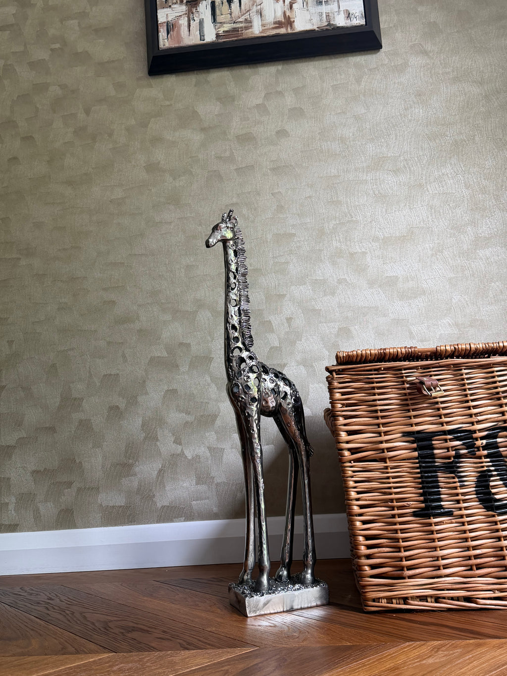 Silver Standing Giraffe Sculpture