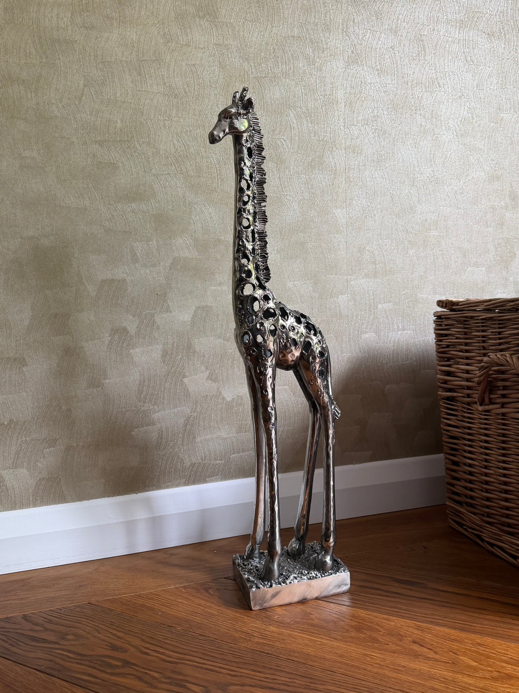 Silver Standing Giraffe Sculpture