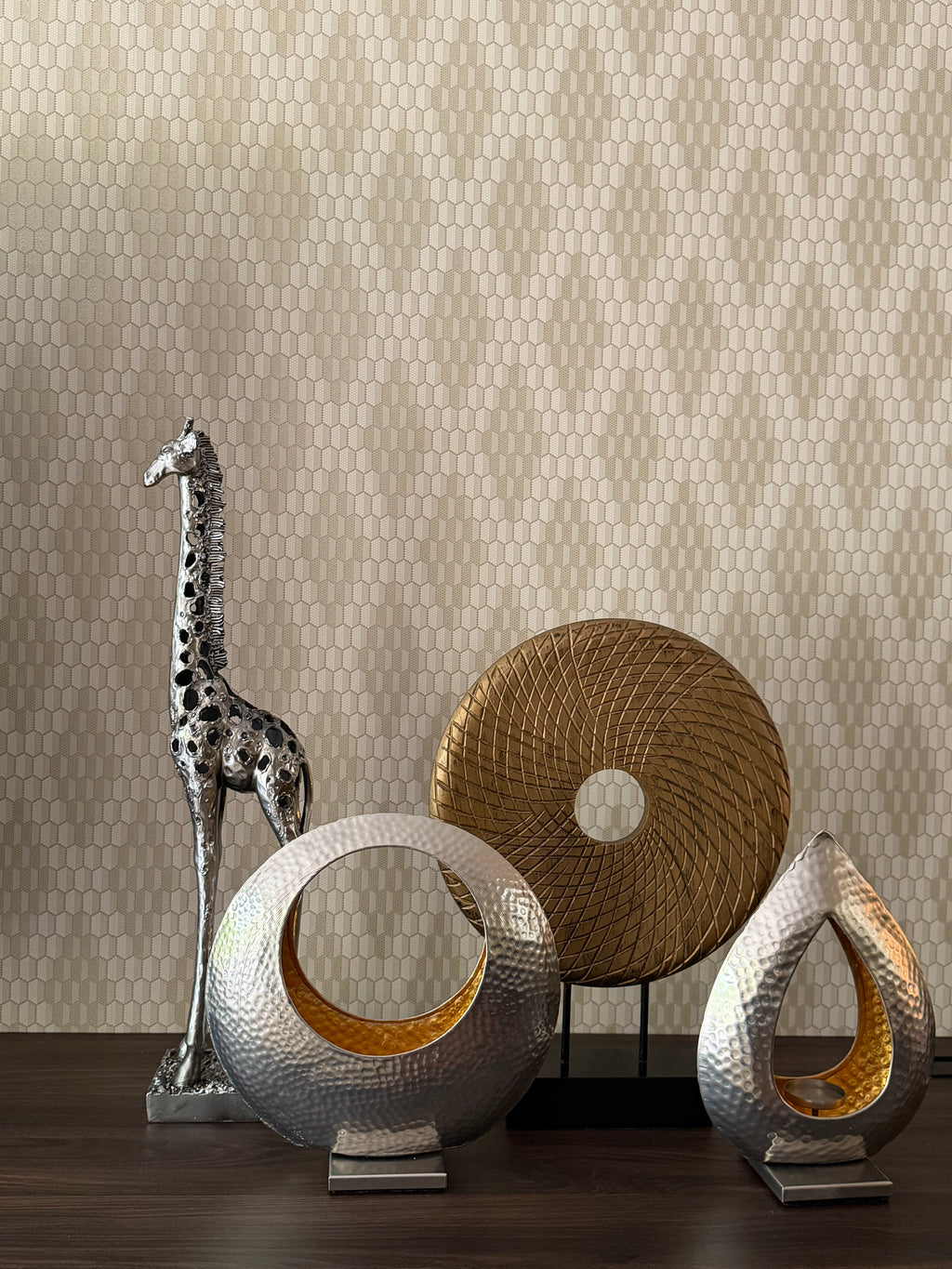Silver Standing Giraffe Sculpture