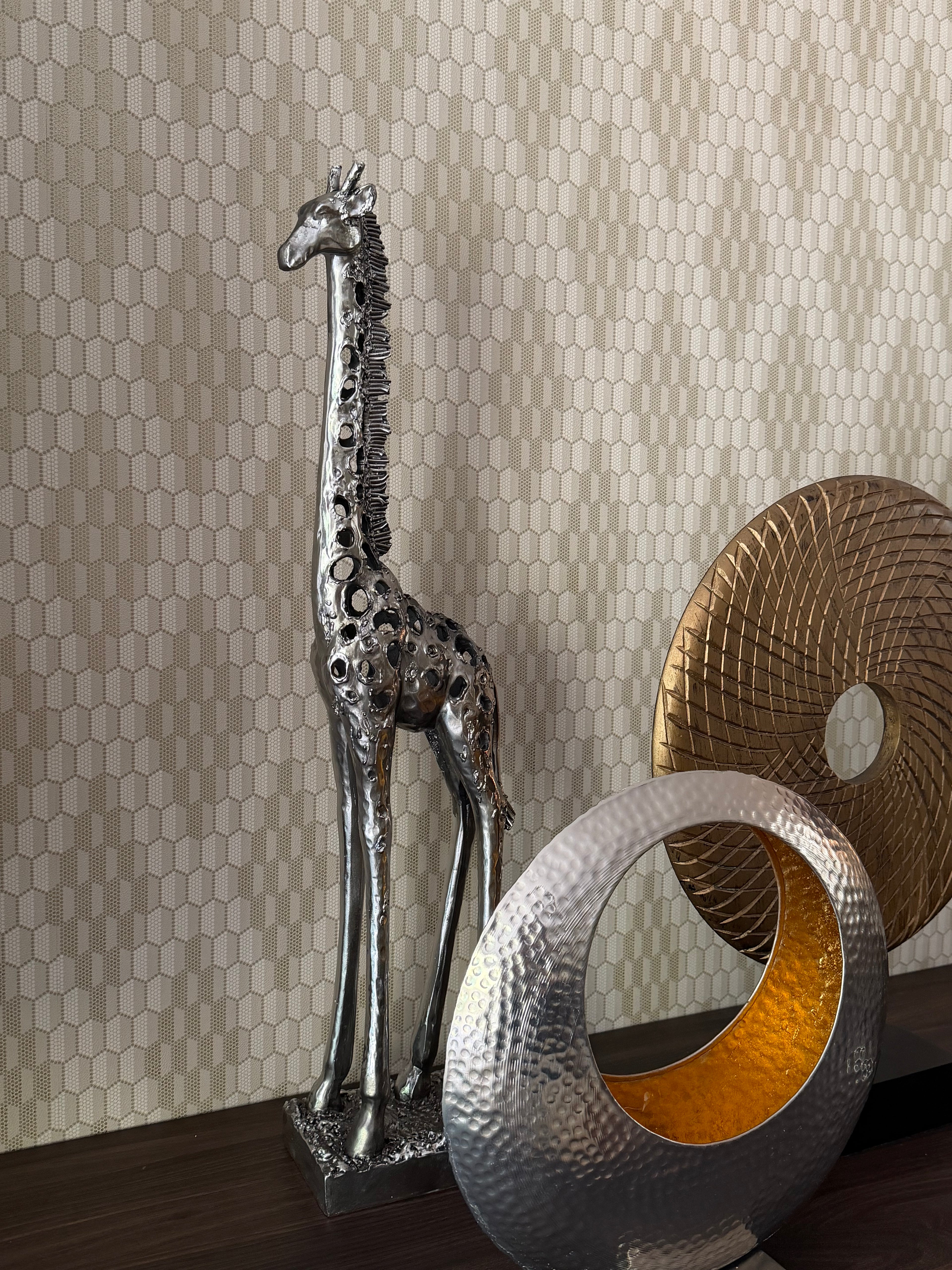Silver Standing Giraffe Sculpture