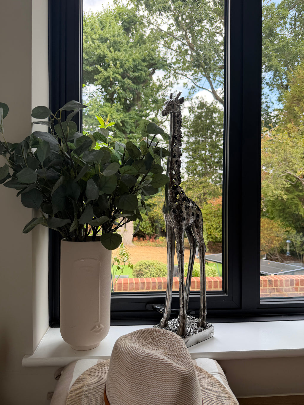 Silver Standing Giraffe Sculpture