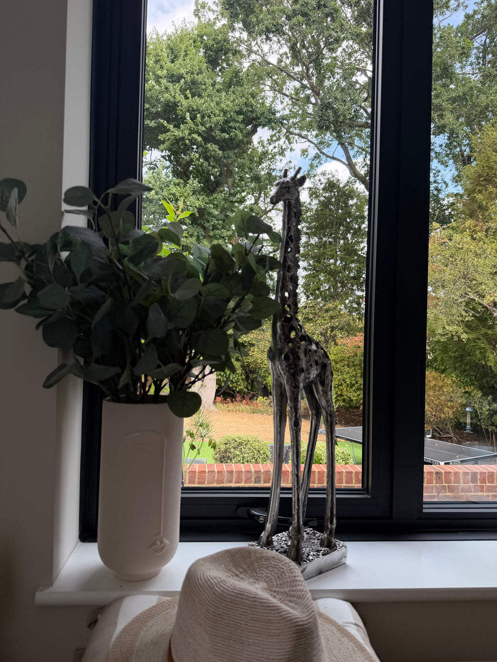 Silver Standing Giraffe Sculpture