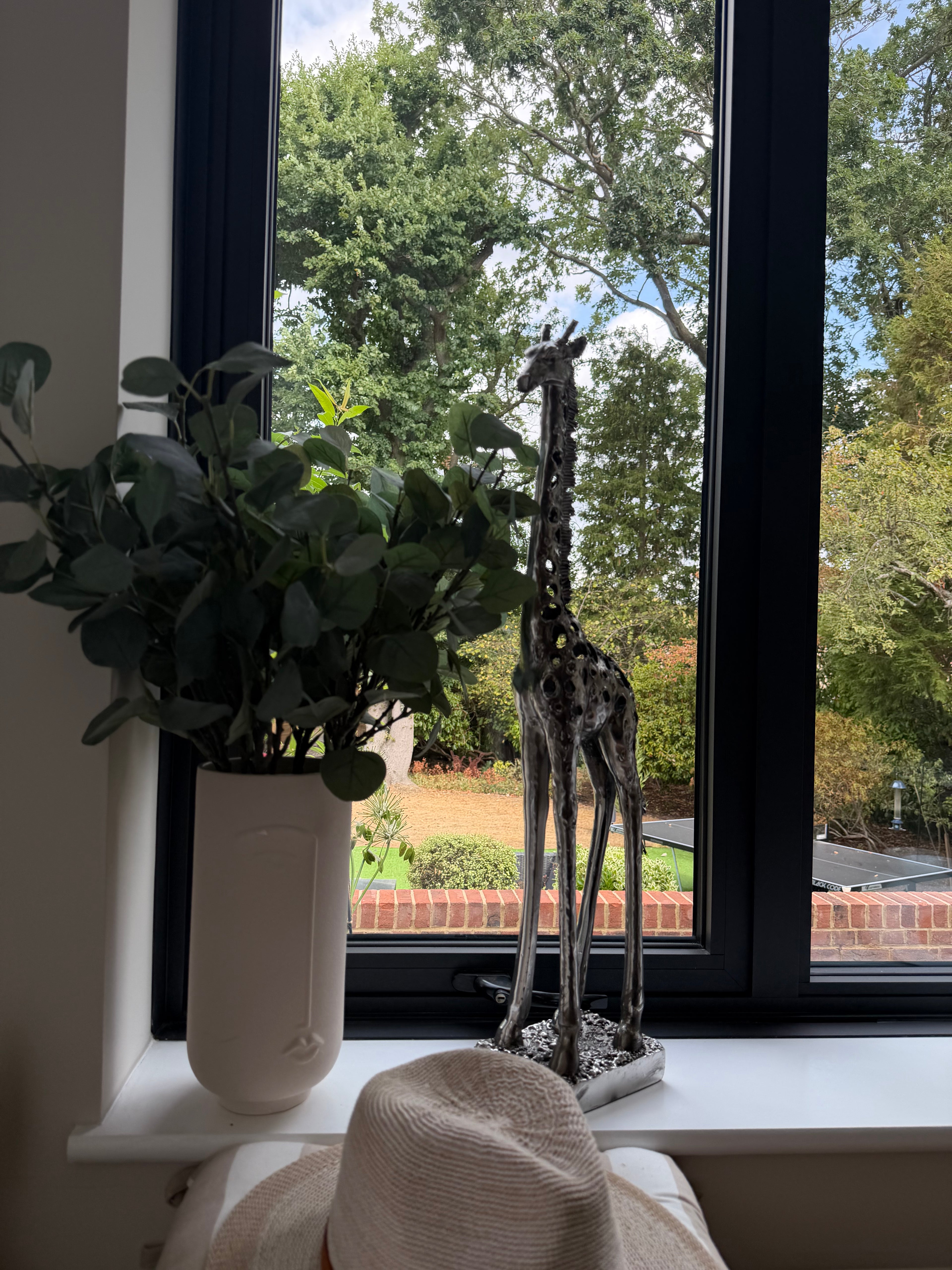 Silver Standing Giraffe Sculpture