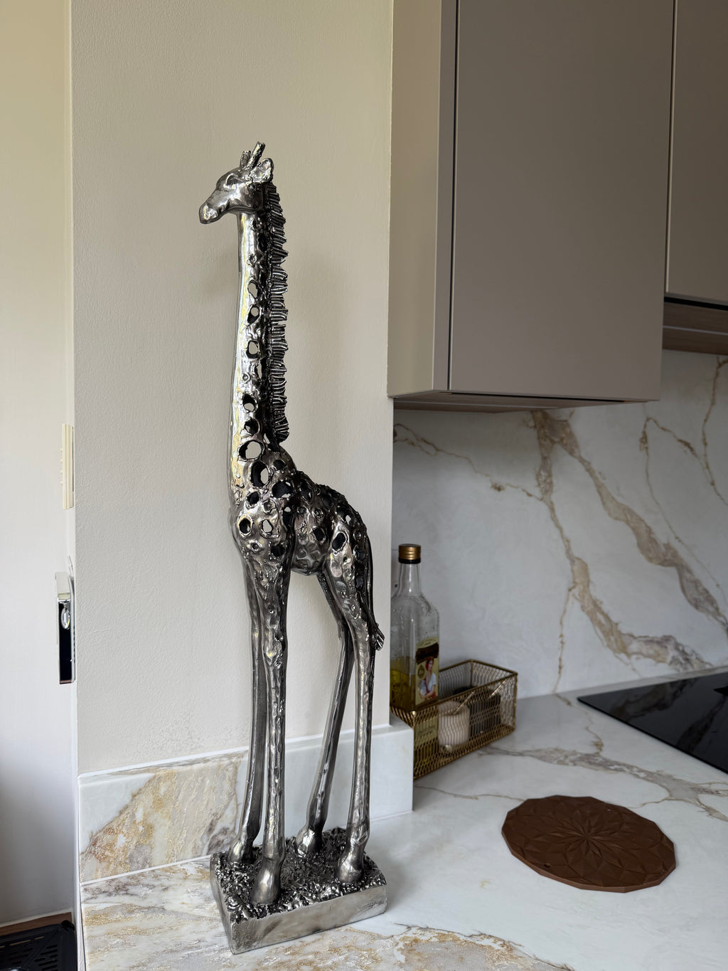 Silver Standing Giraffe Sculpture