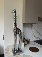 Silver Standing Giraffe Sculpture