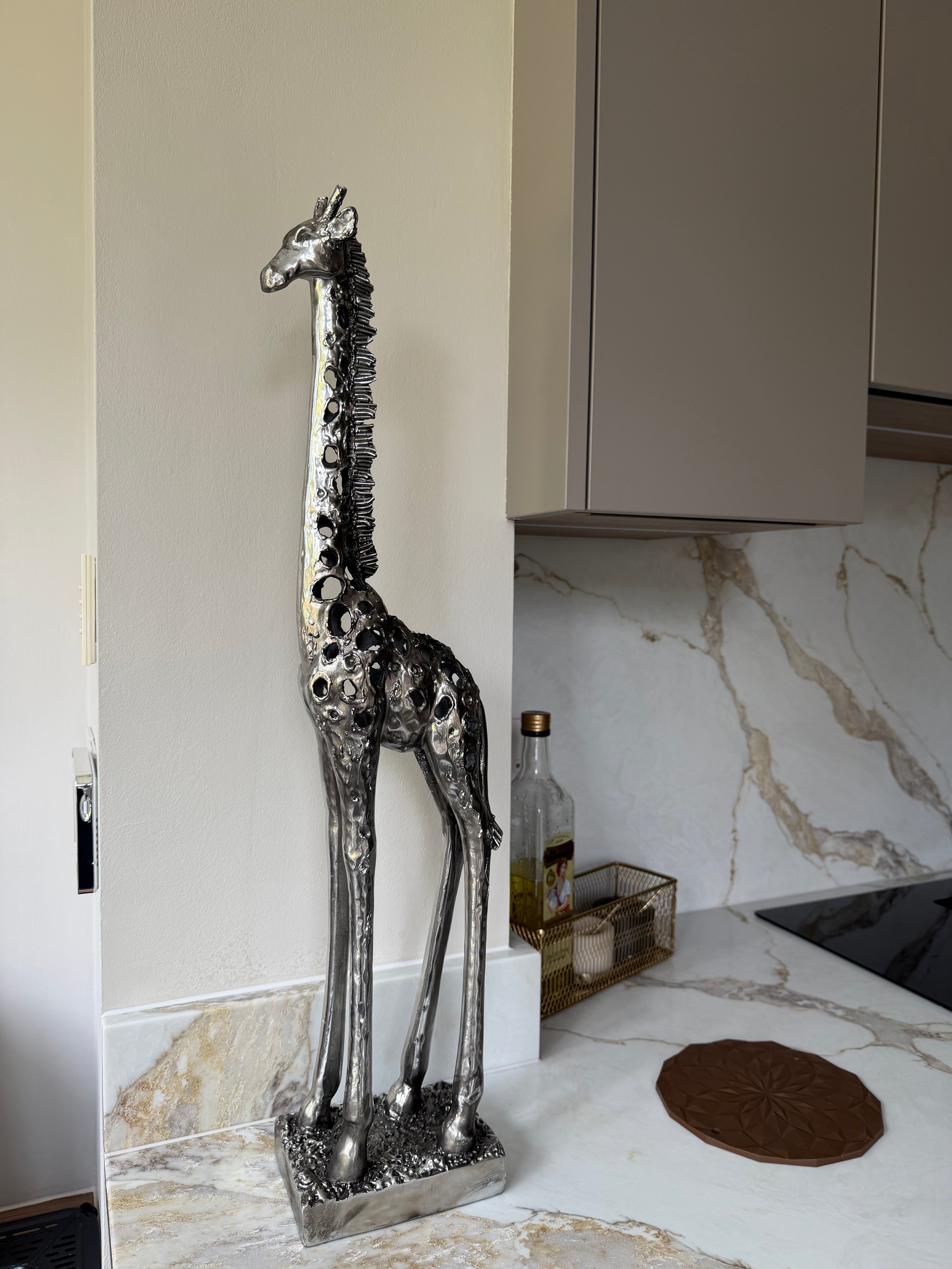 Silver Standing Giraffe Sculpture