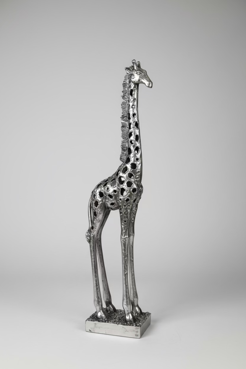 Silver Standing Giraffe Sculpture