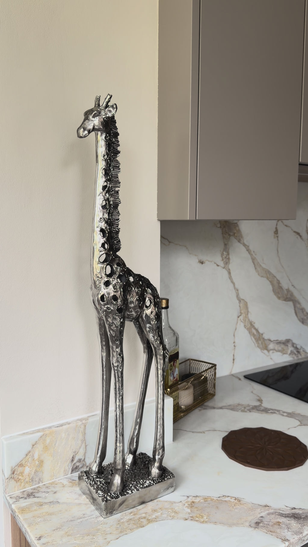 Silver Standing Giraffe Sculpture