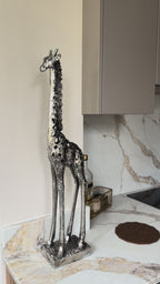 Silver Standing Giraffe Sculpture