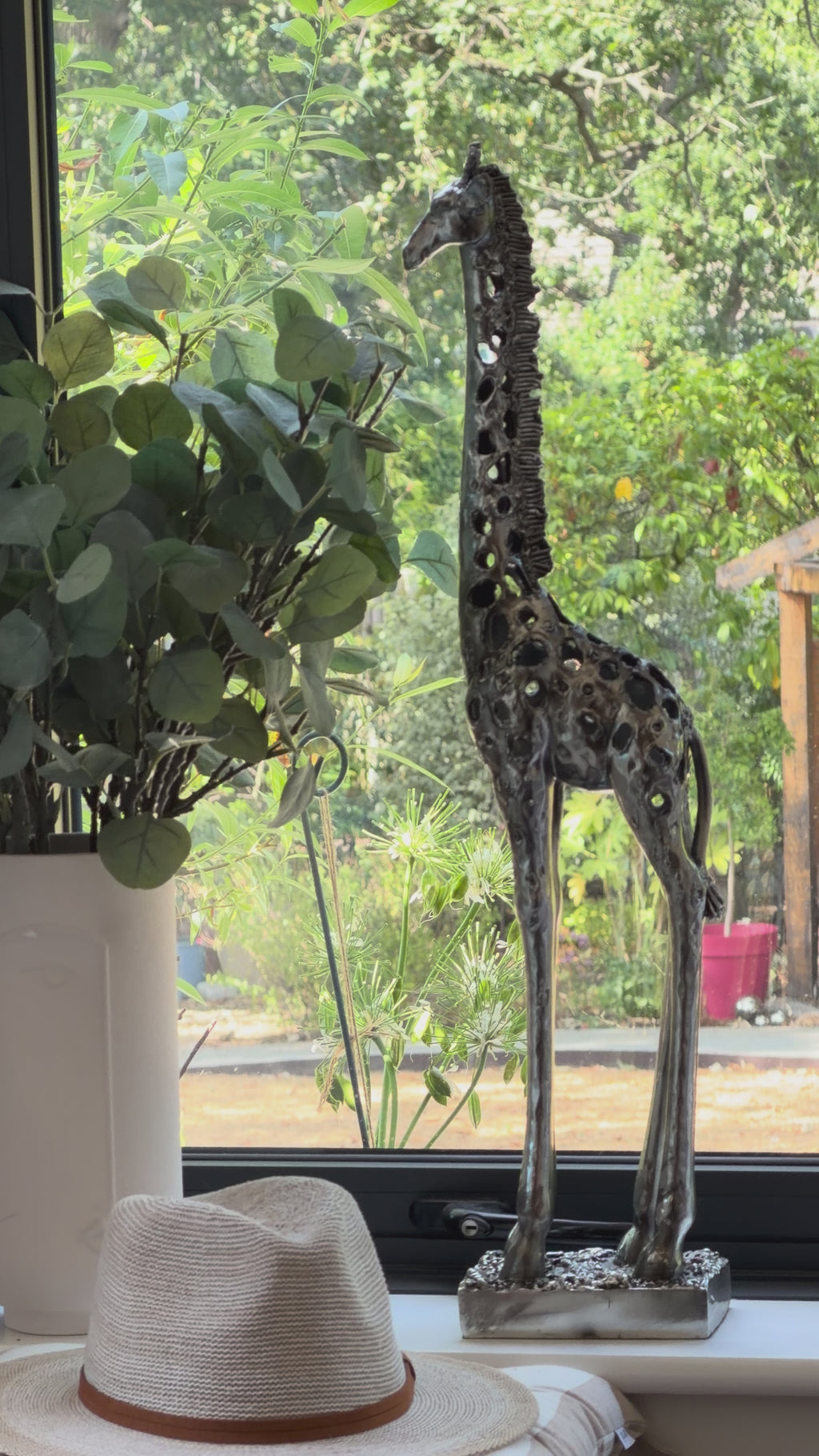 Silver Standing Giraffe Sculpture